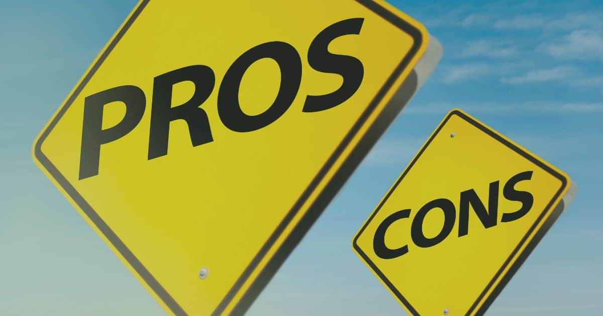 Two road signs depicting 'Pros' and 'Cons' at the crossroads of digital marketing